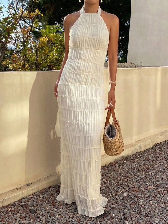 Dresses & Skirts - Apricot Casual Women's Vacation Style Lace-Up Halter Dress